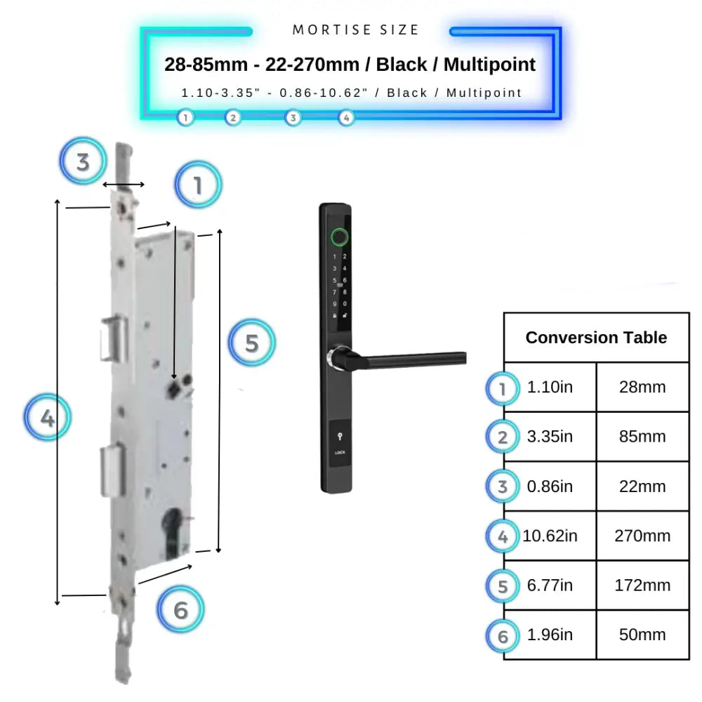 Smart Door Lock Sleek - 28-85mm (22x270mm) Swing Door Multipoint / Black - Smart Lock