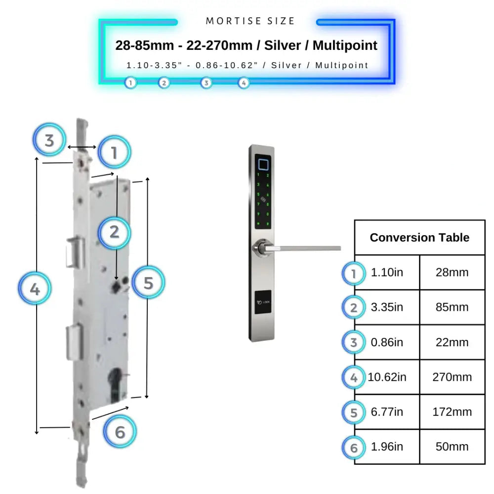 Smart Door Lock Sleek - 28-85mm (22x270mm) Swing Door Multipoint / Silver - Smart Lock