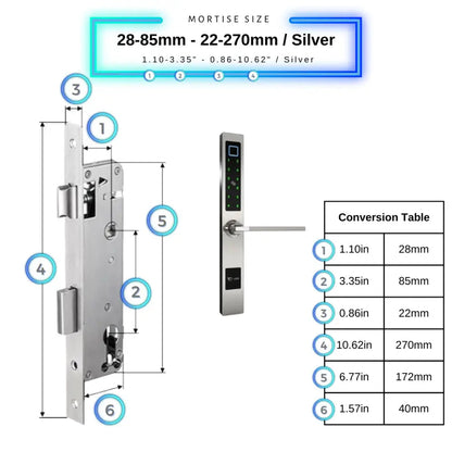 Smart Door Lock Sleek - 28-85mm (22x270mm) Swing Door / Silver - Smart Lock