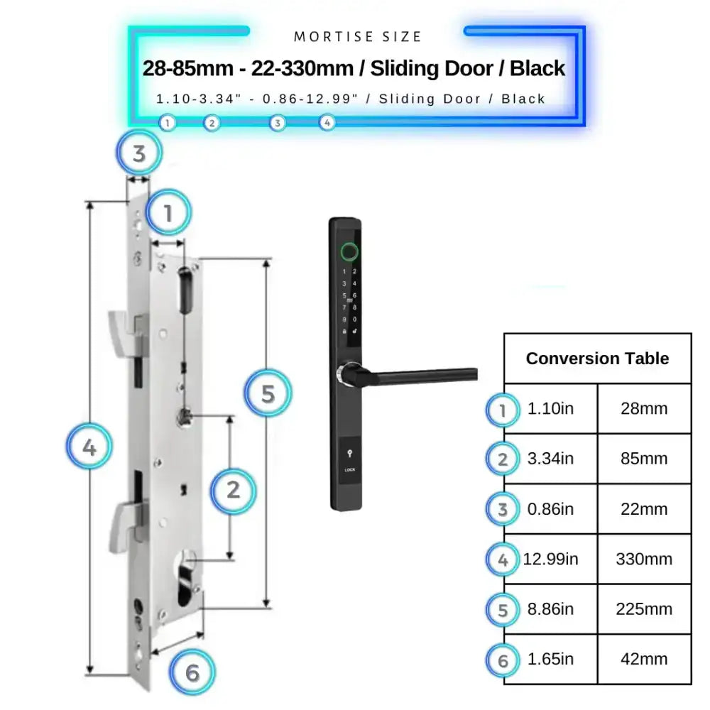 Smart Door Lock Sleek - 28-85mm (22x330mm) Sliding Door / Black - Smart Lock