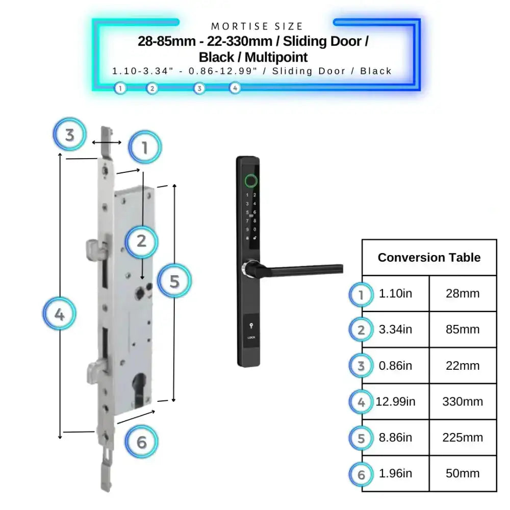 Smart Door Lock Sleek - 28-85mm (22x330mm) Sliding Door Multipoint / Black - Smart Lock