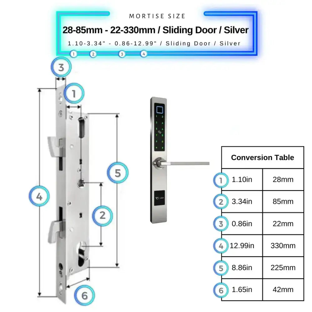 Smart Door Lock Sleek - 28-85mm (22x330mm) Sliding Door / Silver - Smart Lock