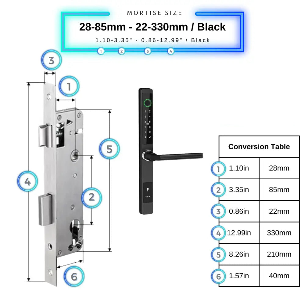 Smart Door Lock Sleek - 28-85mm (22x330mm) Swing Door / Black - Smart Lock