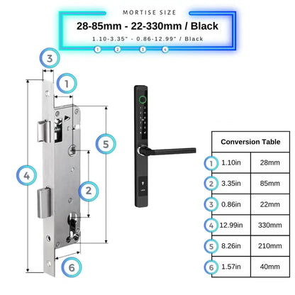 Smart Door Lock Sleek - 28-85mm (22x330mm) Swing Door / Black - Smart Lock