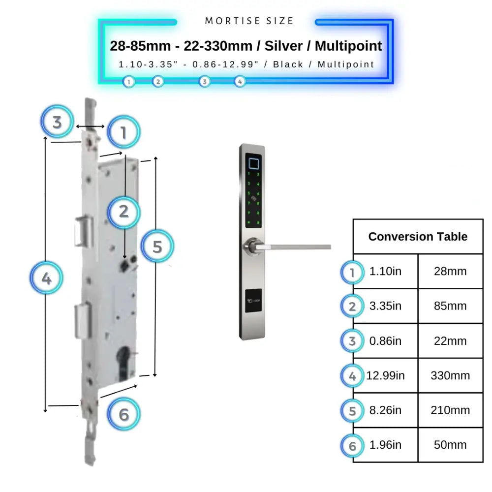 Smart Door Lock Sleek - 28-85mm (22x330mm) Swing Door Multipoint / Silver - Smart Lock