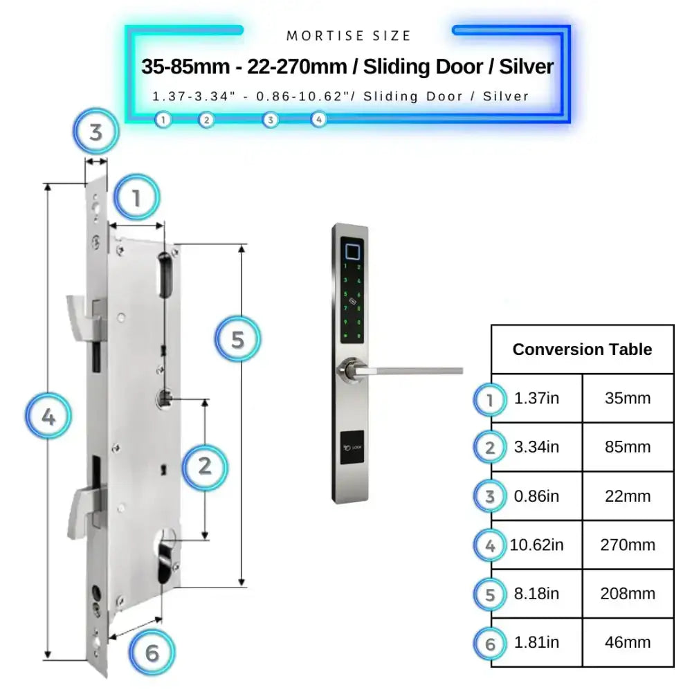 Smart Door Lock Sleek - 35-85mm (22x270mm) Sliding Door / Silver - Smart Lock