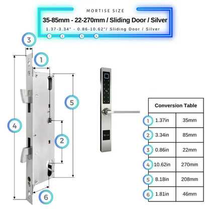 Smart Door Lock Sleek - 35-85mm (22x270mm) Sliding Door / Silver - Smart Lock