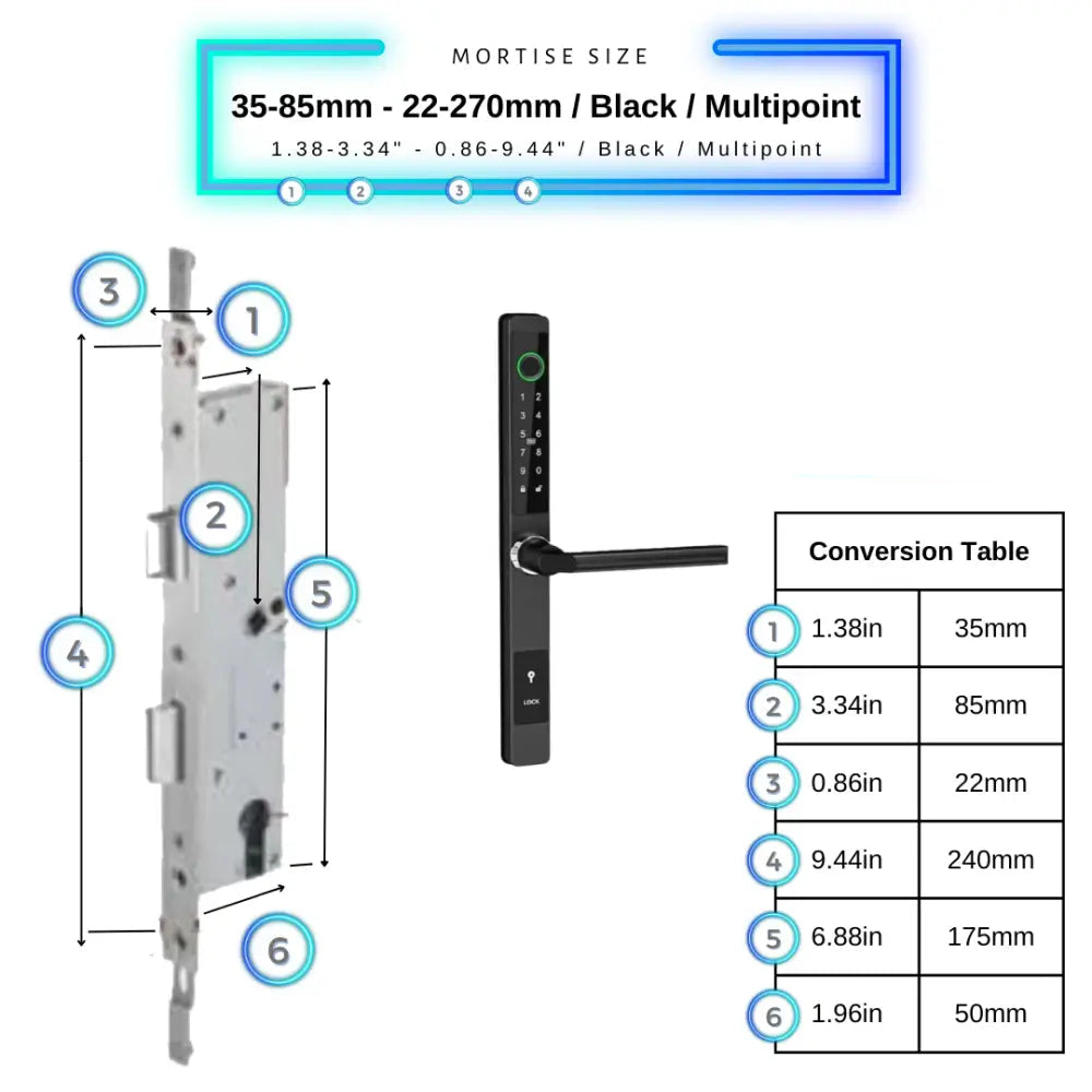 Smart Door Lock Sleek - 35-85mm (22x270mm) Swing Door Multipoint / Black - Smart Lock