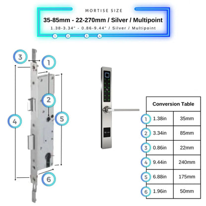 Smart Door Lock Sleek - 35-85mm (22x270mm) Swing Door Multipoint / Silver - Smart Lock