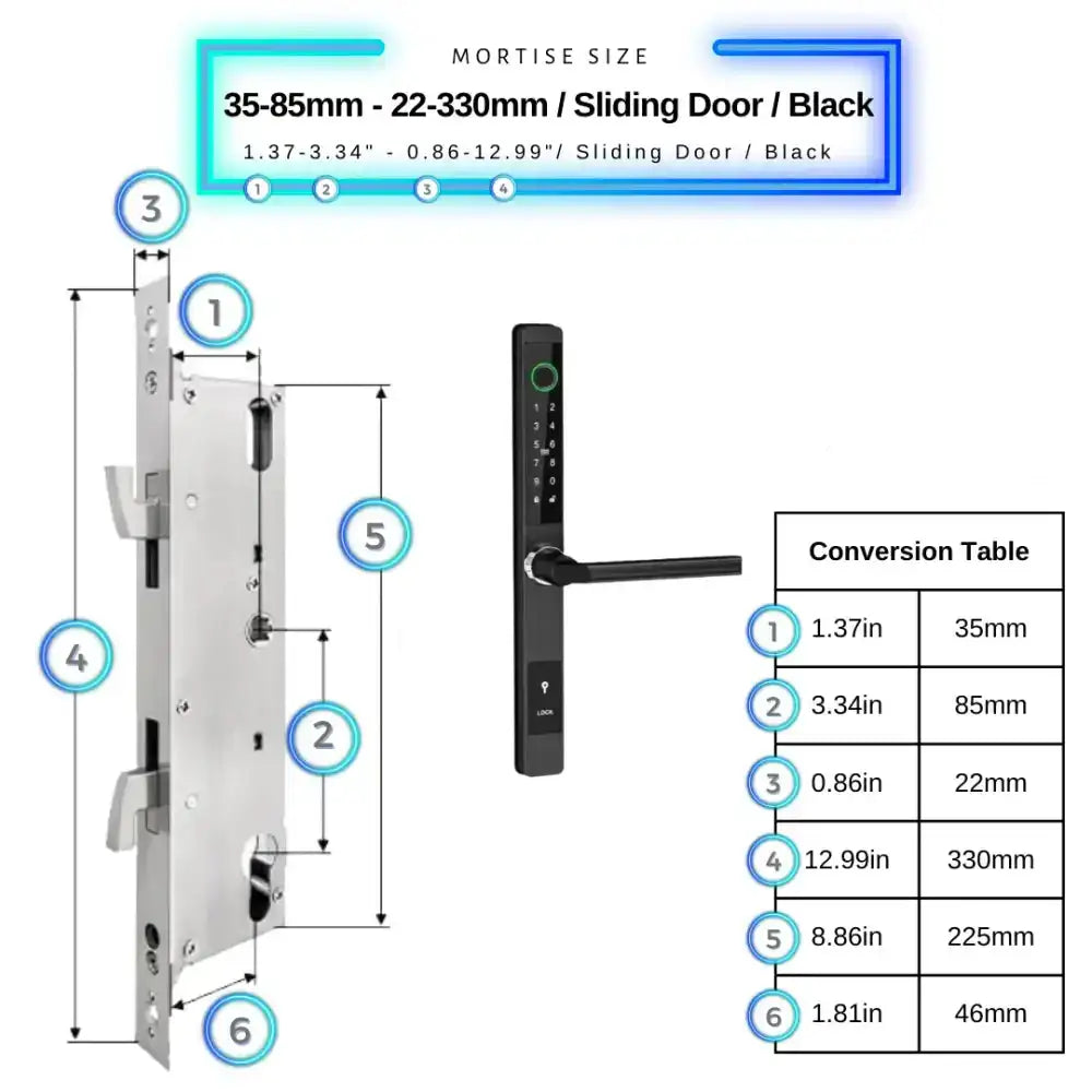 Smart Door Lock Sleek - 35-85mm (22x330mm) Sliding Door / Black - Smart Lock