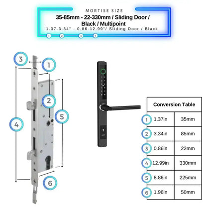 Smart Door Lock Sleek - 35-85mm (22x330mm) Sliding Door Multipoint / Black - Smart Lock