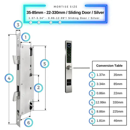 Smart Door Lock Sleek - 35-85mm (22x330mm) Sliding Door / Silver - Smart Lock