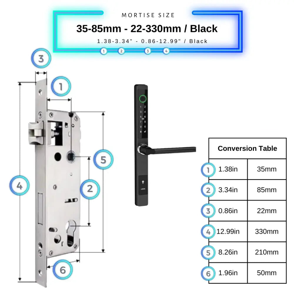 Smart Door Lock Sleek - 35-85mm (22x330mm) Swing Door / Black - Smart Lock