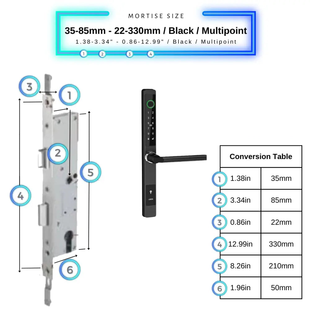 Smart Door Lock Sleek - 35-85mm (22x330mm) Swing Door Multipoint / Black - Smart Lock