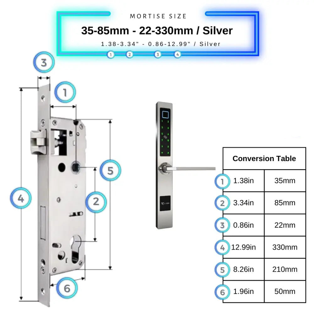 Smart Door Lock Sleek - 35-85mm (22x330mm) Swing Door / Silver - Smart Lock