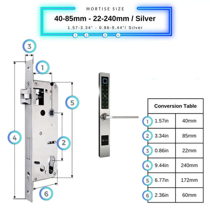 Smart Door Lock Sleek - 40-85mm (22x240mm) Swing Door / Silver - Smart Lock