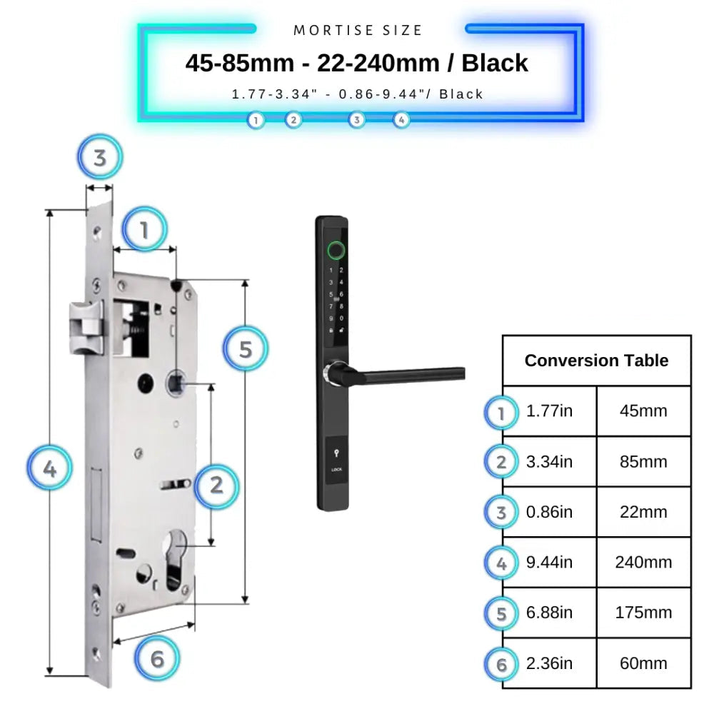 Smart Door Lock Sleek - 45-85mm (22x240mm) Swing Door / Black - Smart Lock