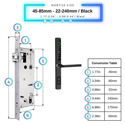 Smart Door Lock Sleek - 45-85mm (22x240mm) Swing Door / Black - Smart Lock