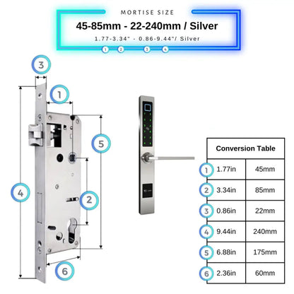 Smart Door Lock Sleek - 45-85mm (22x240mm) Swing Door / Silver - Smart Lock