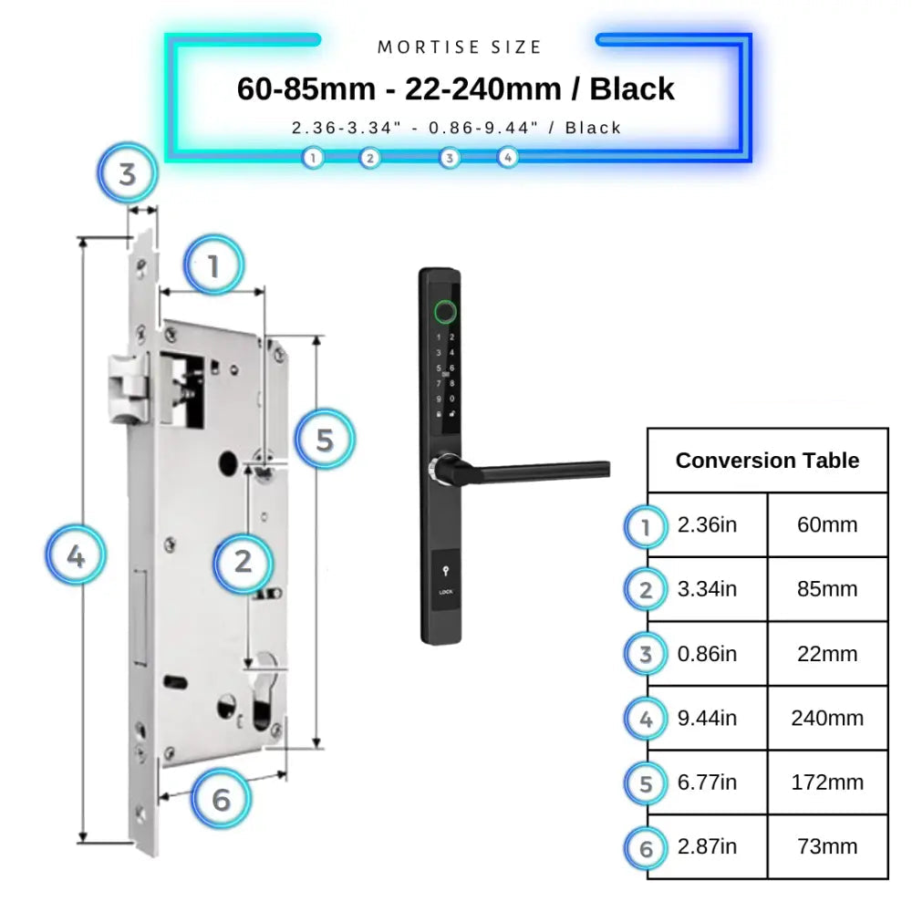 Smart Door Lock Sleek - 60-85mm (22x240mm) Swing Door / Black - Smart Lock