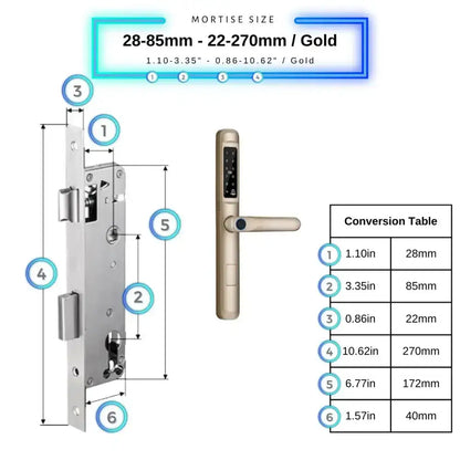 Smart Door Lock Slim - 28-85mm (22x270mm) / Gold - Smart Lock