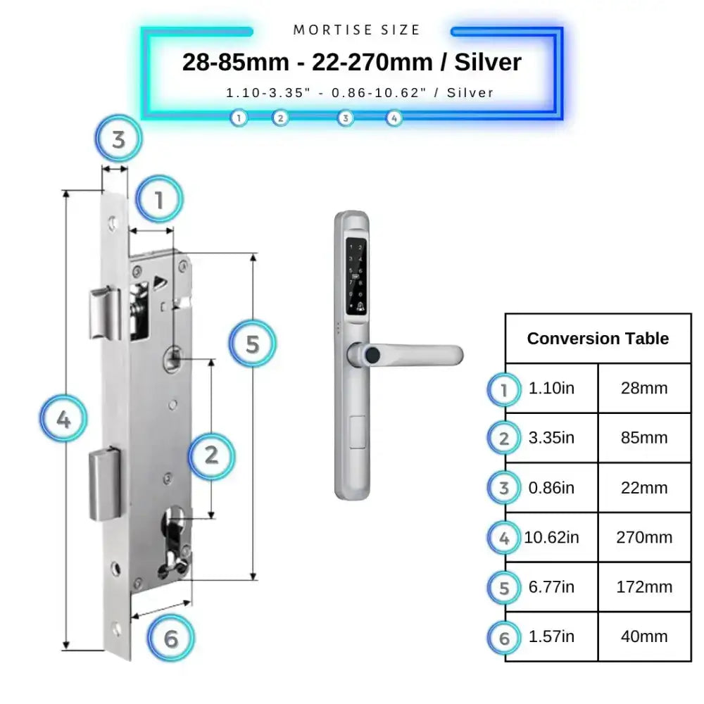 Smart Door Lock Slim - 28-85mm (22x270mm) / Silver - Smart Lock
