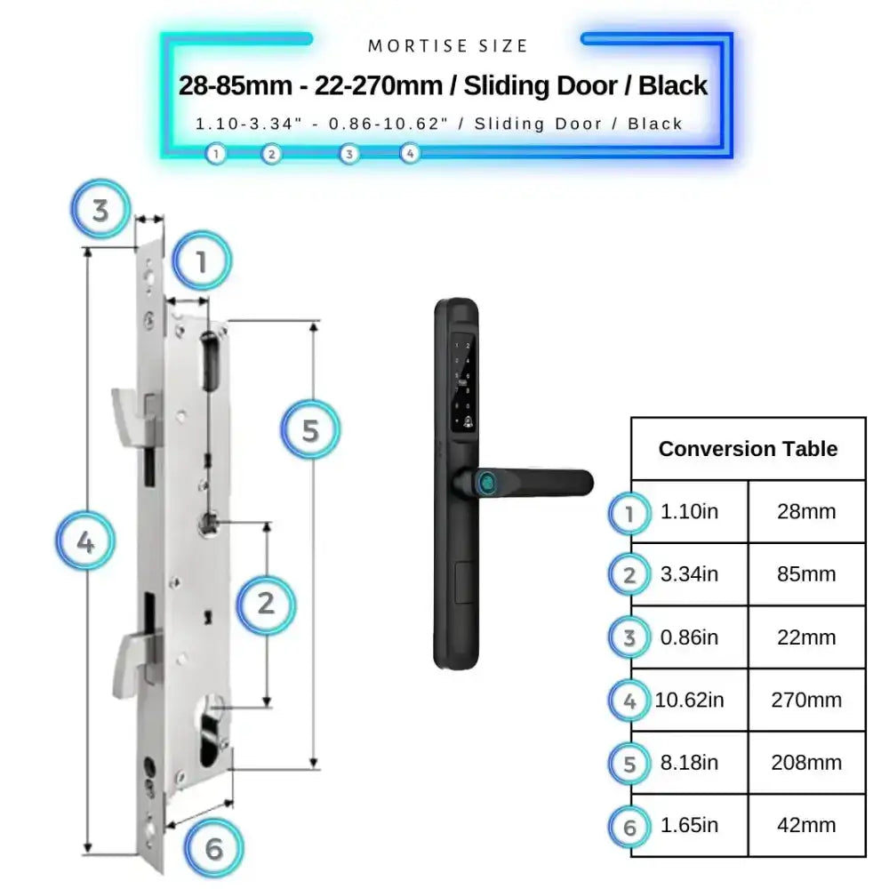 Smart Door Lock Slim - 28-85mm (22x270mm) Sliding Door / Black - Smart Lock