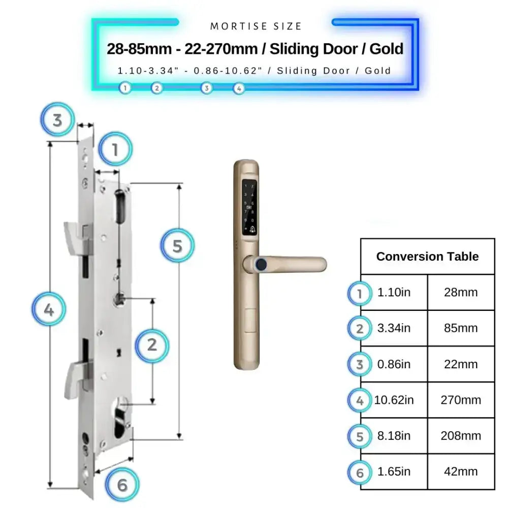 Smart Door Lock Slim - 28-85mm (22x270mm) Sliding Door / Gold - Smart Lock