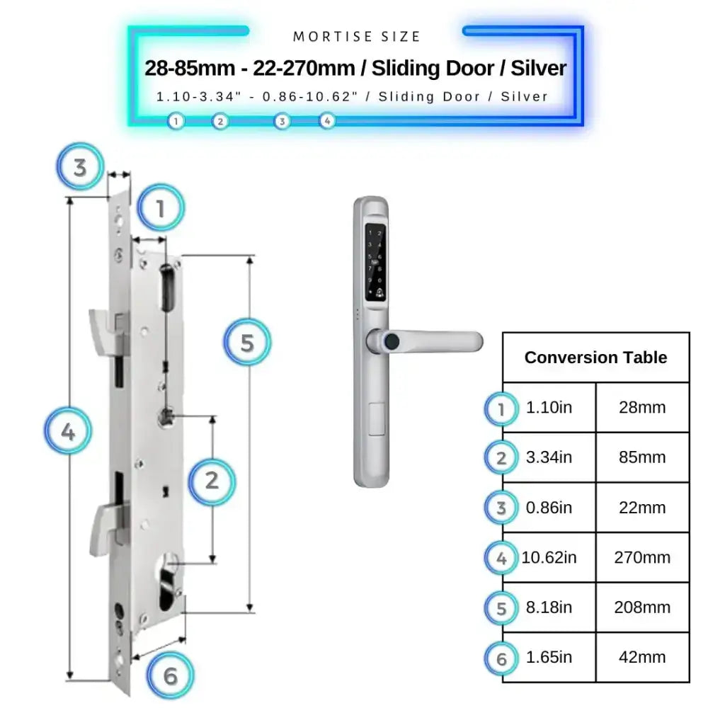 Smart Door Lock Slim - 28-85mm (22x270mm) Sliding Door / Silver - Smart Lock