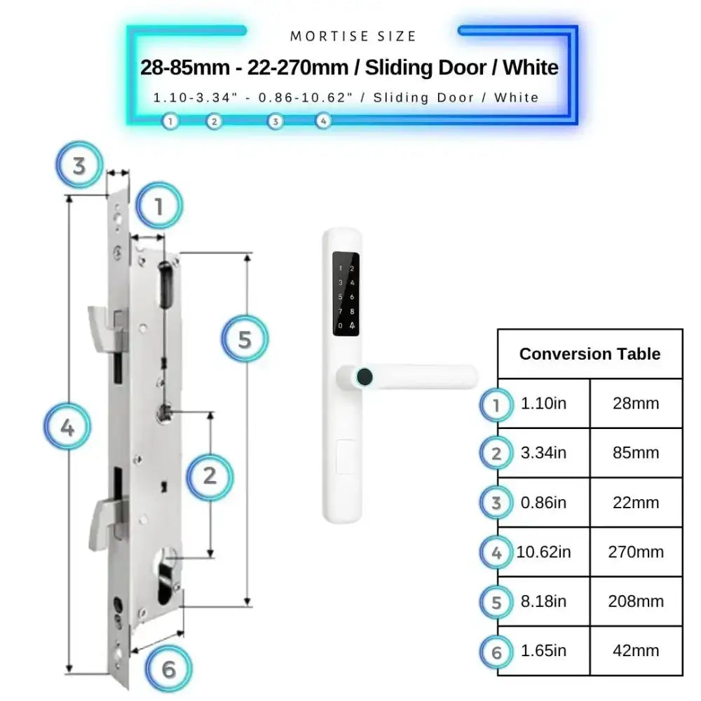 Smart Door Lock Slim - 28-85mm (22x270mm) Sliding Door / White - Smart Lock