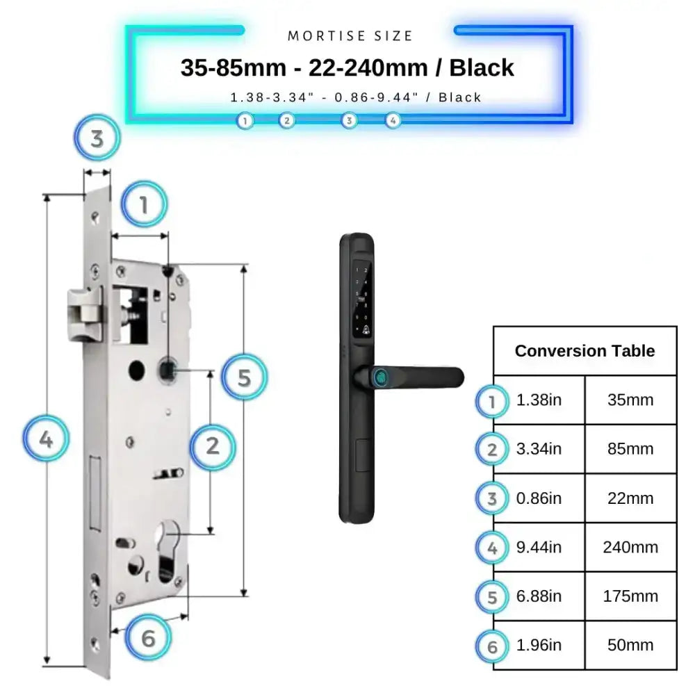 Smart Door Lock Slim - 35-85mm (22x240mm) / Black - Smart Lock