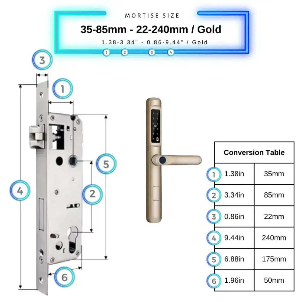 Smart Door Lock Slim - 35-85mm (22x240mm) / Gold - Smart Lock