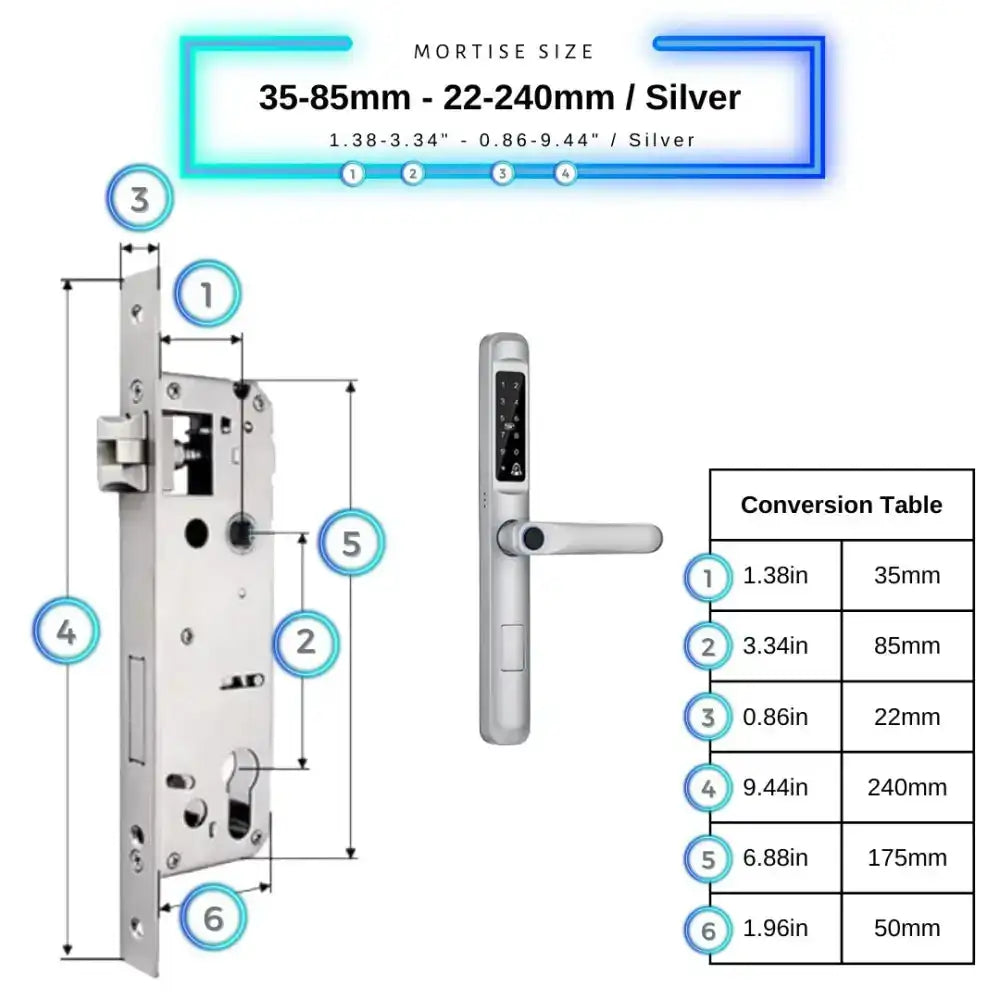 Smart Door Lock Slim - 35-85mm (22x240mm) / Silver - Smart Lock