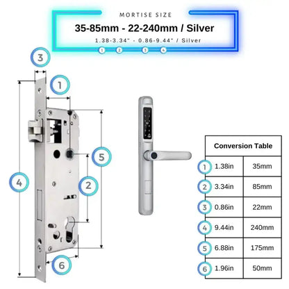 Smart Door Lock Slim - 35-85mm (22x240mm) / Silver - Smart Lock
