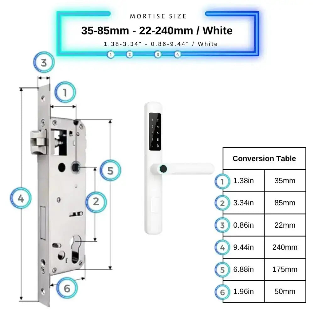 Smart Door Lock Slim - 35-85mm (22x240mm) / White - Smart Lock