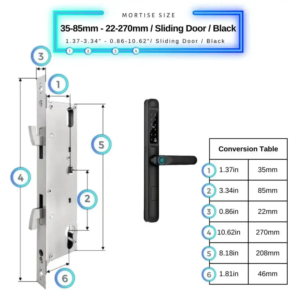 Smart Door Lock Slim - 35-85mm (22x270mm) Sliding Door / Black - Smart Lock