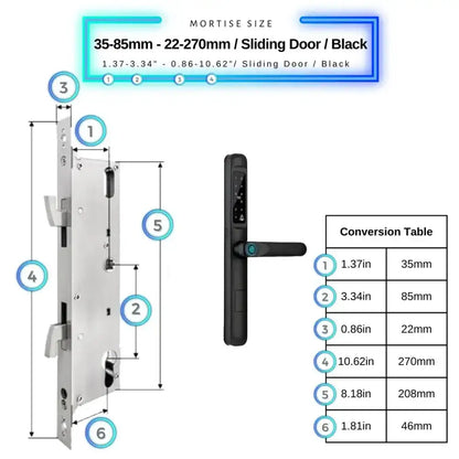 Smart Door Lock Slim - 35-85mm (22x270mm) Sliding Door / Black - Smart Lock