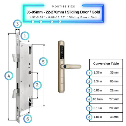 Smart Door Lock Slim - 35-85mm (22x270mm) Sliding Door / Gold - Smart Lock
