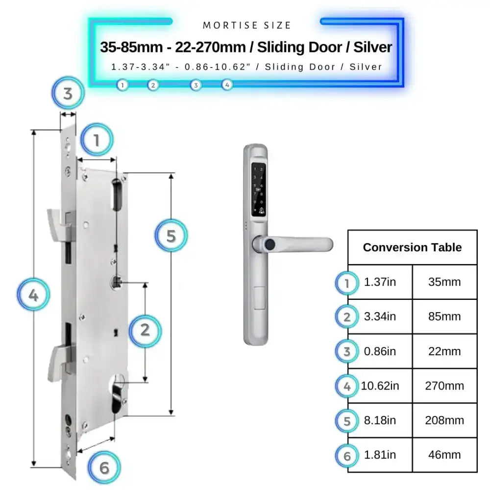 Smart Door Lock Slim - 35-85mm (22x270mm) Sliding Door / Silver - Smart Lock