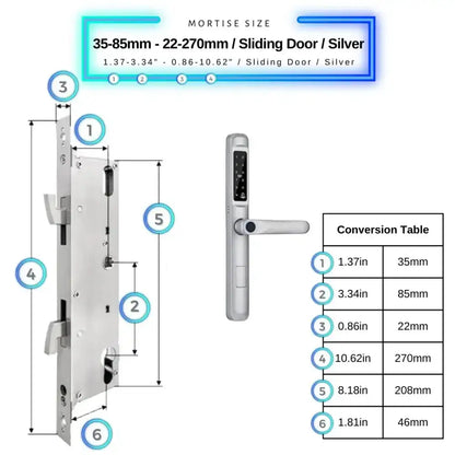 Smart Door Lock Slim - 35-85mm (22x270mm) Sliding Door / Silver - Smart Lock