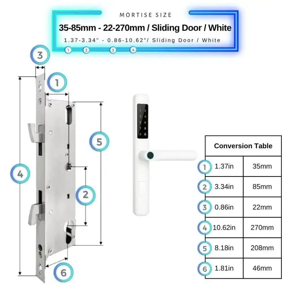 Smart Door Lock Slim - 35-85mm (22x270mm) Sliding Door / White - Smart Lock