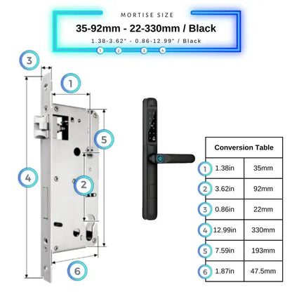 Smart Door Lock Slim - 35-92mm (22x330mm) / Black - Smart Lock