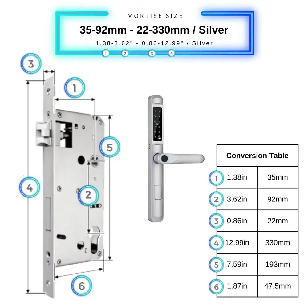 Smart Door Lock Slim - 35-92mm (22x330mm) / Silver - Smart Lock