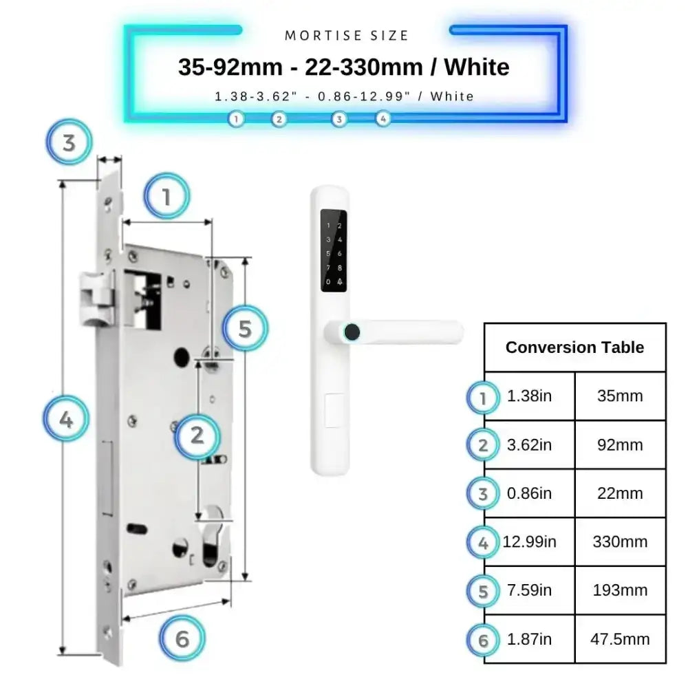 Smart Door Lock Slim - 35-92mm (22x330mm) / White - Smart Lock