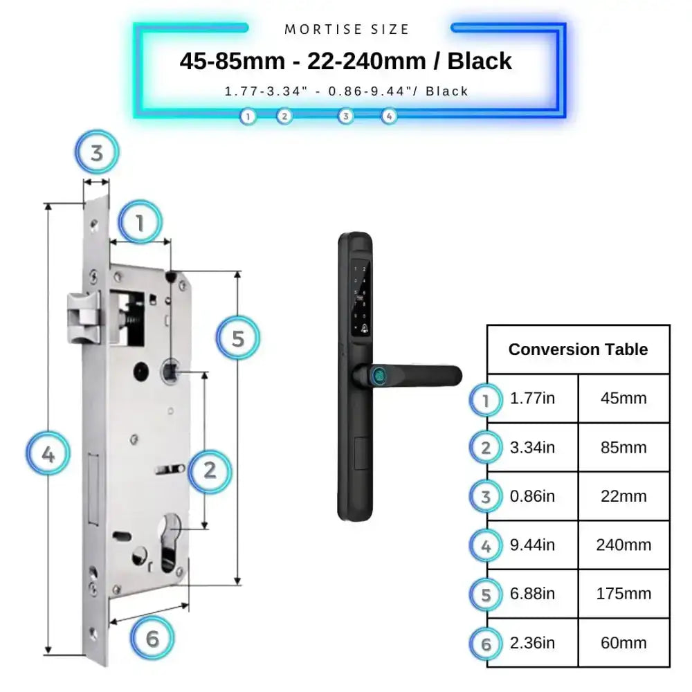 Smart Door Lock Slim - 45-85mm (22x240mm) / Black - Smart Lock