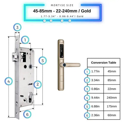 Smart Door Lock Slim - 45-85mm (22x240mm) / Gold - Smart Lock