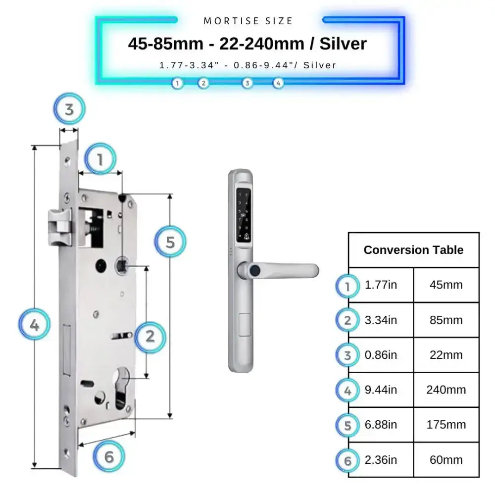 Smart Door Lock Slim - 45-85mm (22x240mm) / Silver - Smart Lock