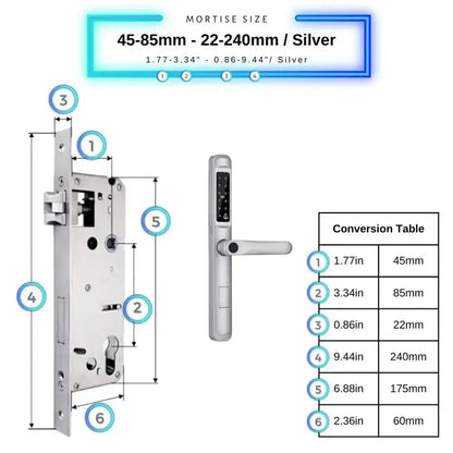 Smart Door Lock Slim - 45-85mm (22x240mm) / Silver - Smart Lock