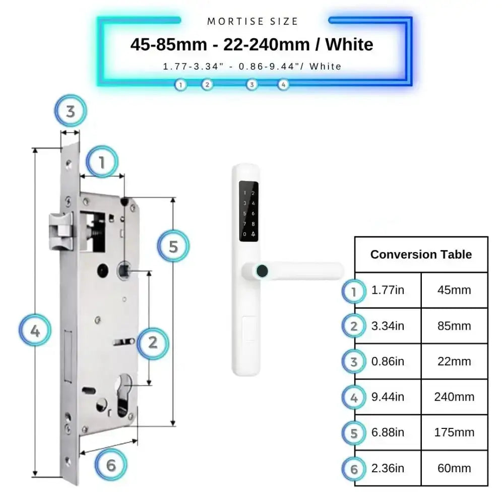 Smart Door Lock Slim - 45-85mm (22x240mm) / White - Smart Lock