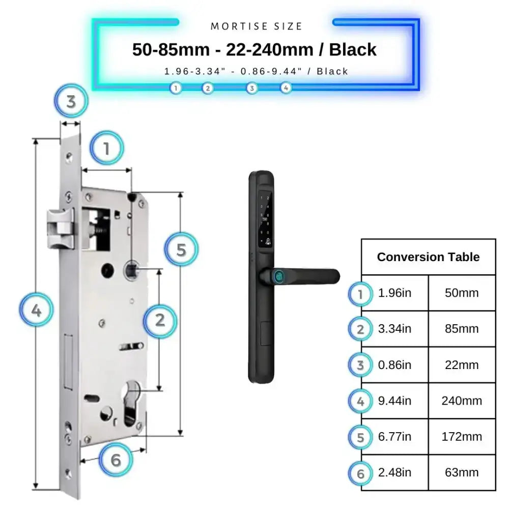 Smart Door Lock Slim - 50-85mm (22x240mm) / Black - Smart Lock